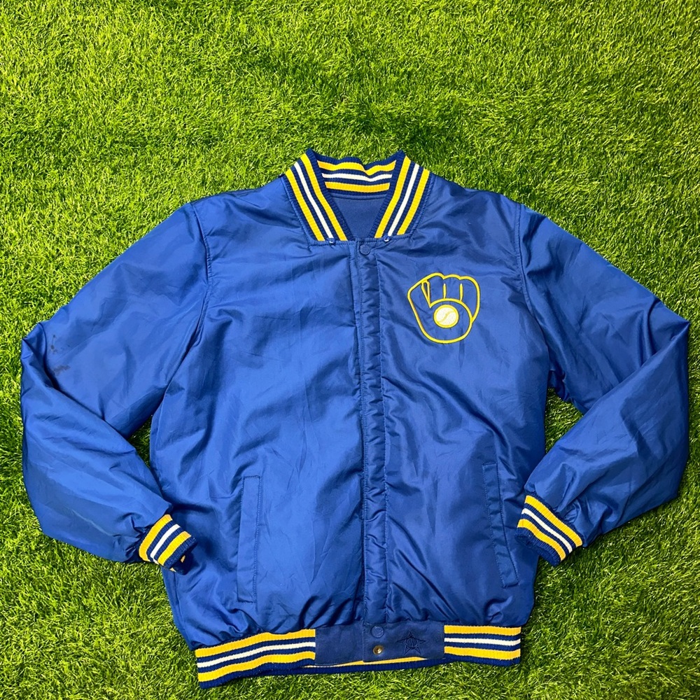 Vintage Jeff Hamilton mlb Milwaukee Brewers reversible jacket size XL